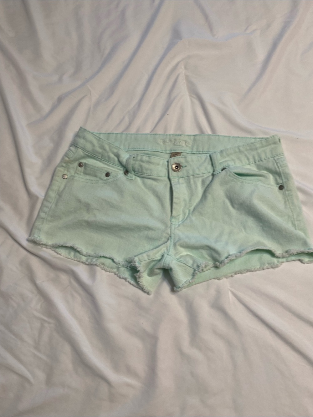 refuge Mint Green Denim Cutoff Shorts